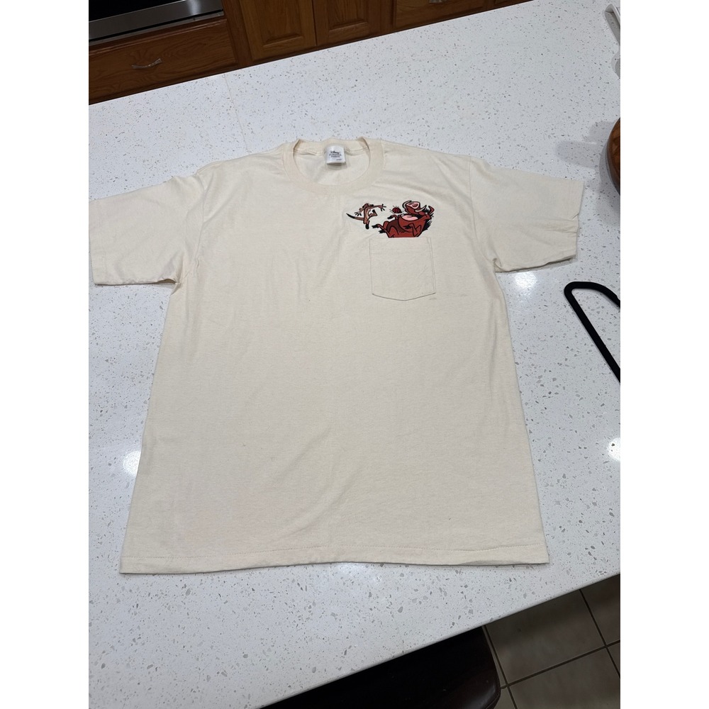 Vintage Disney Lion King Timon Pumbaa Pocket T-Shirt Cream XL Made in‎ USA Anvil